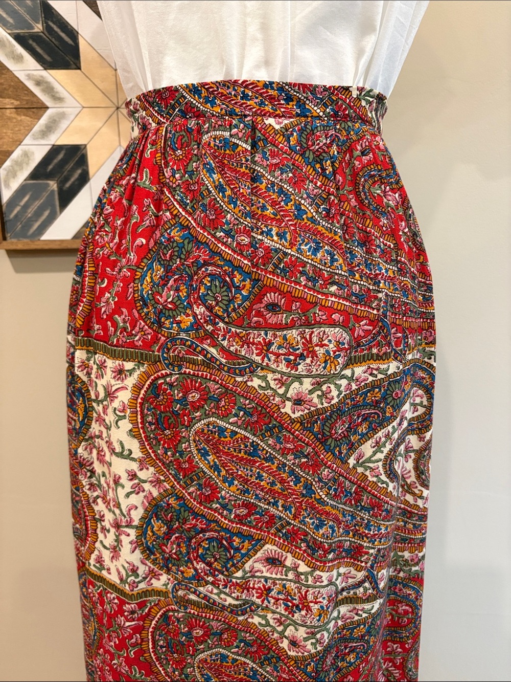 Vintage Ralph Lauren Blue Label 90s Red Long Paisley Skirt size 4 - Picture 7 of 13